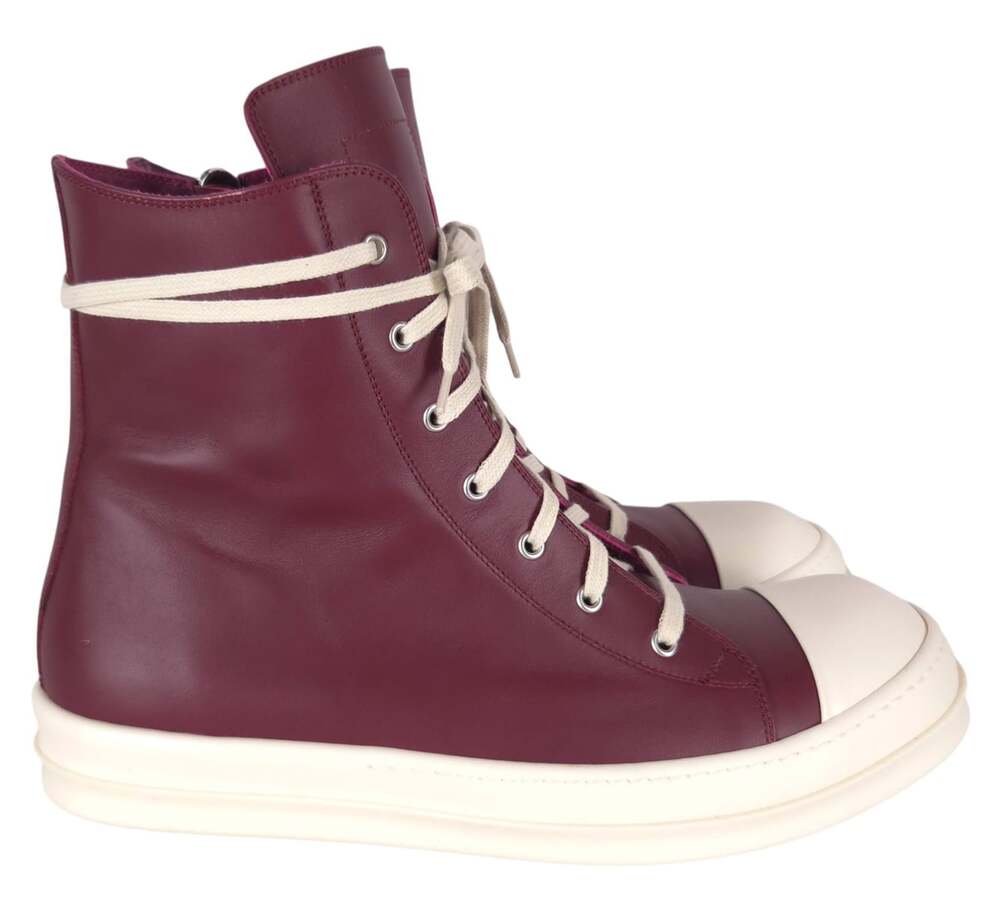 Rick Owens High Top Leather Sneakers US 14 EU 47 Mens Dark Fuchsia $1425